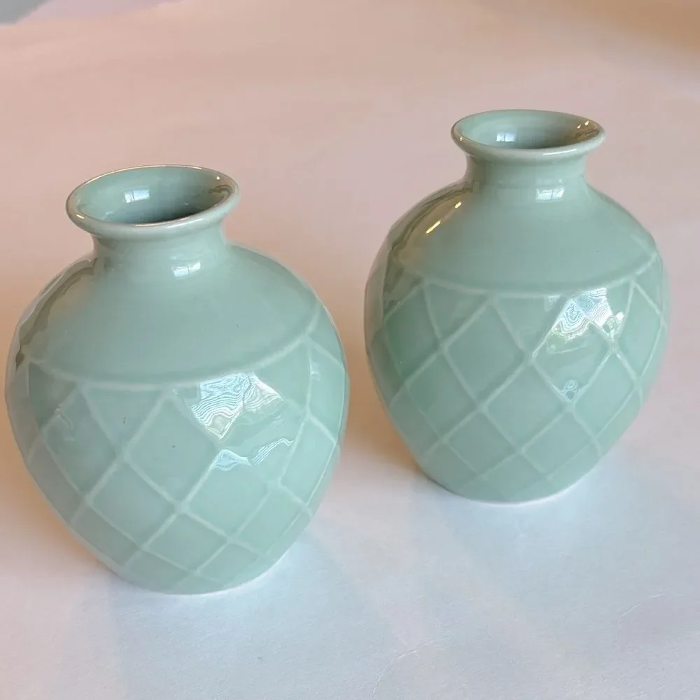 IKEA Celadon Green Ceramic Bud Vase Set of 2 Vases 4”